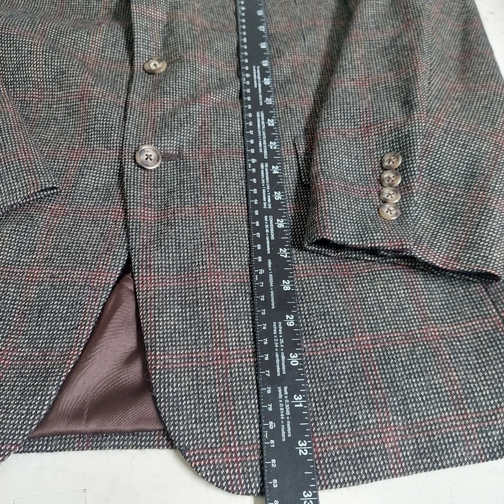 Tommy Hilfiger Brown Red Houndstooth Vintage Blazer Coat Men Size‎ 41 L USA